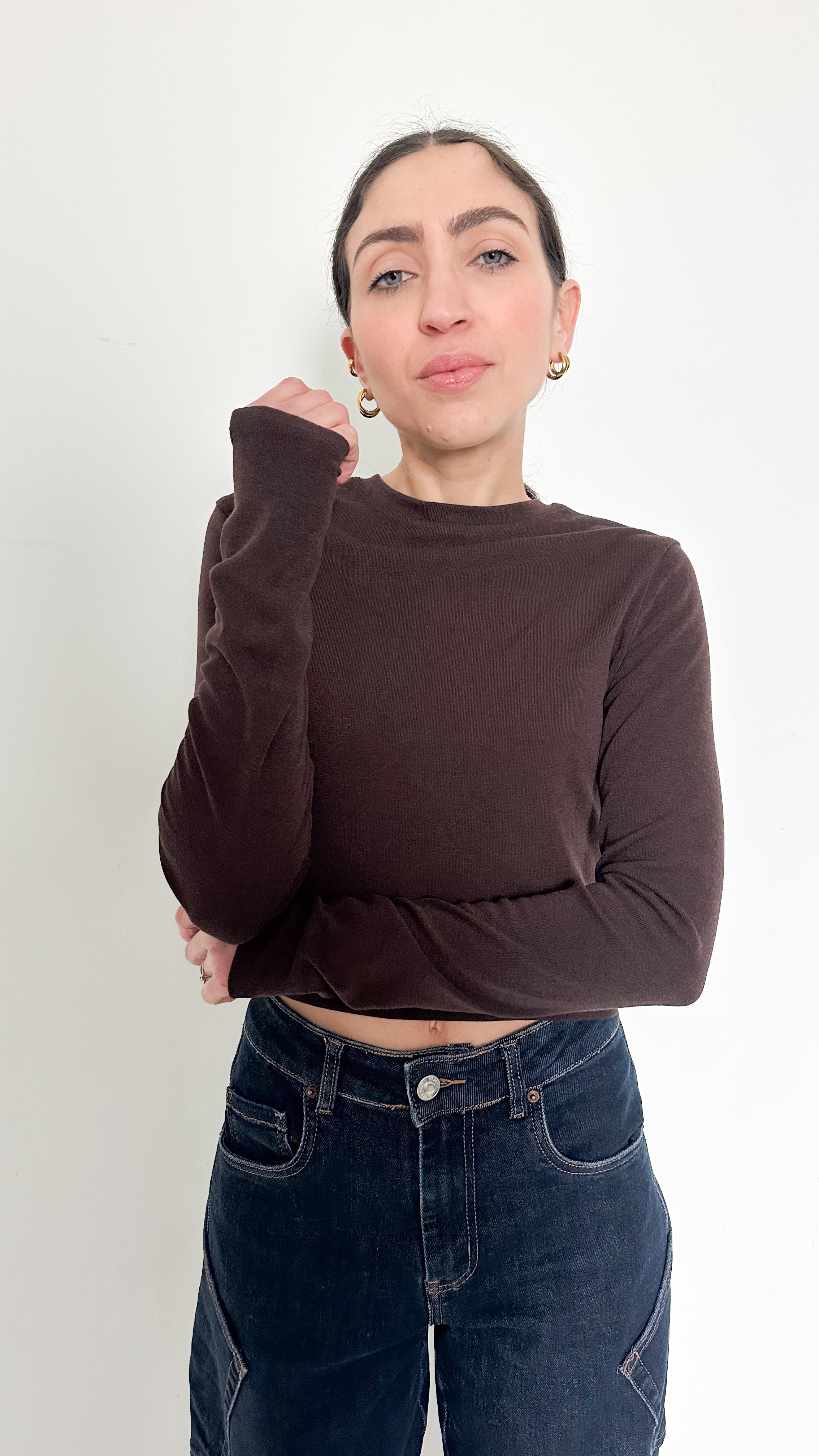 Maglietta Cropped Marrone
