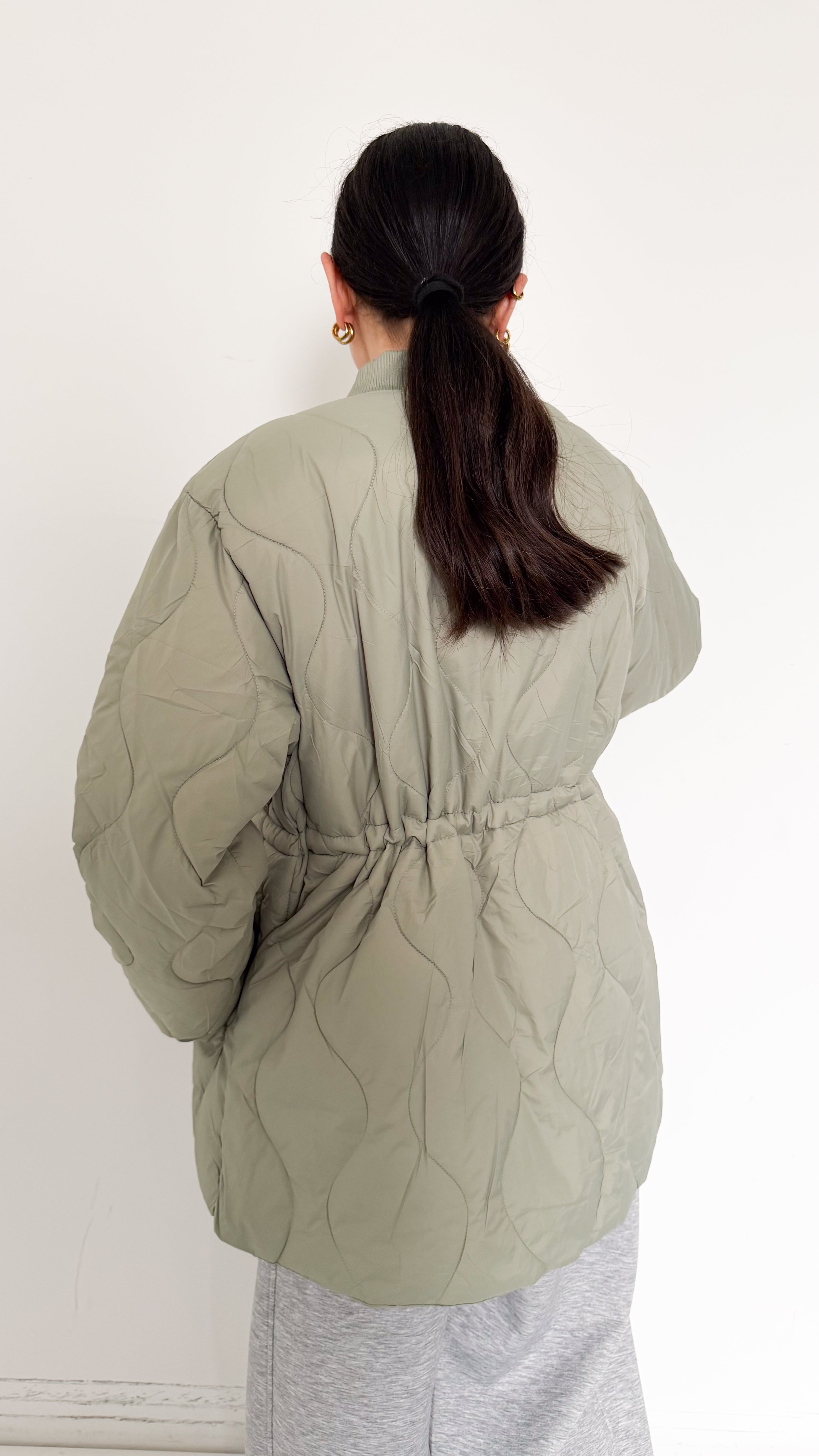 Bomber In Nylon Trapuntato Verde