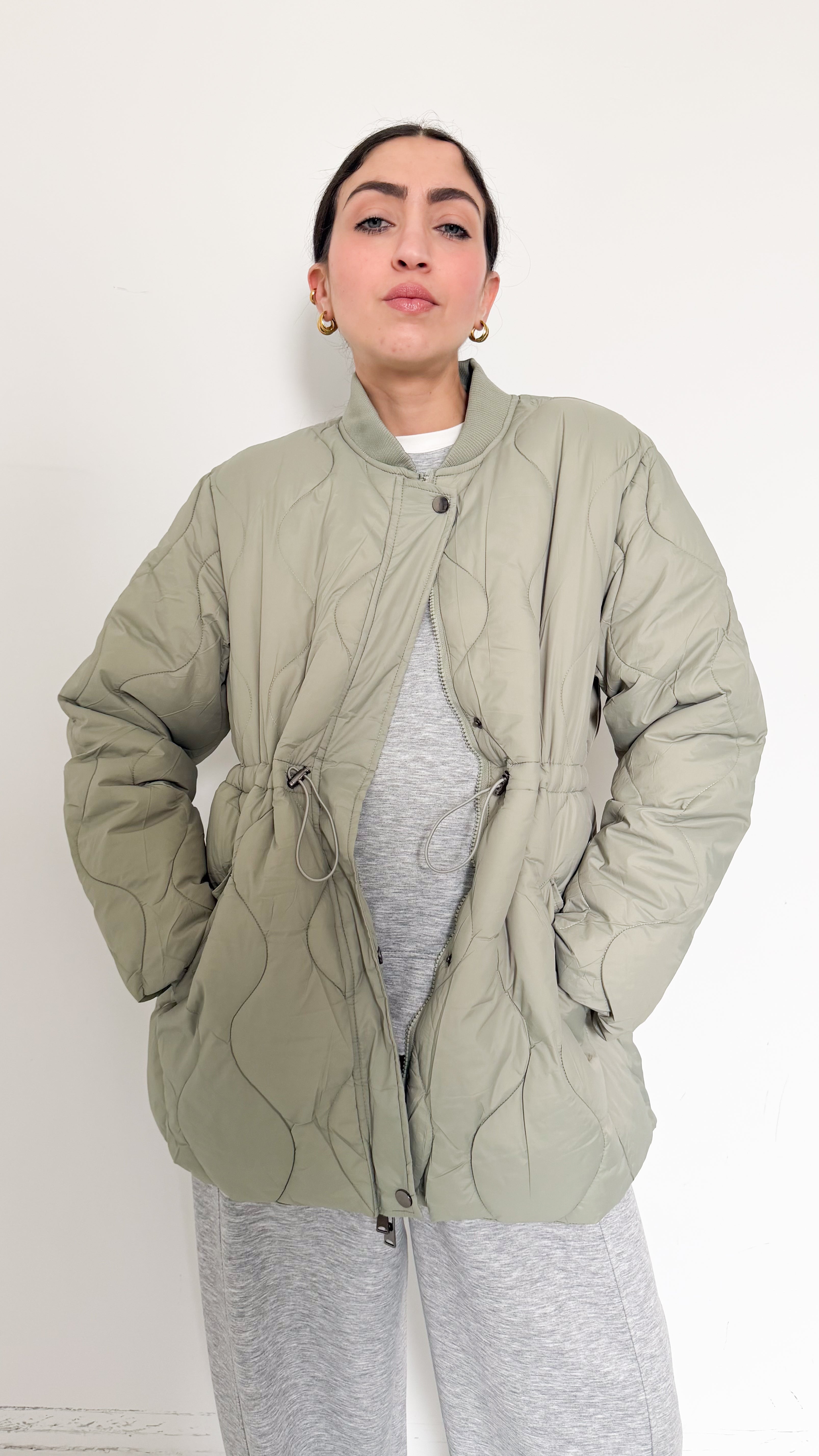 Bomber In Nylon Trapuntato Verde