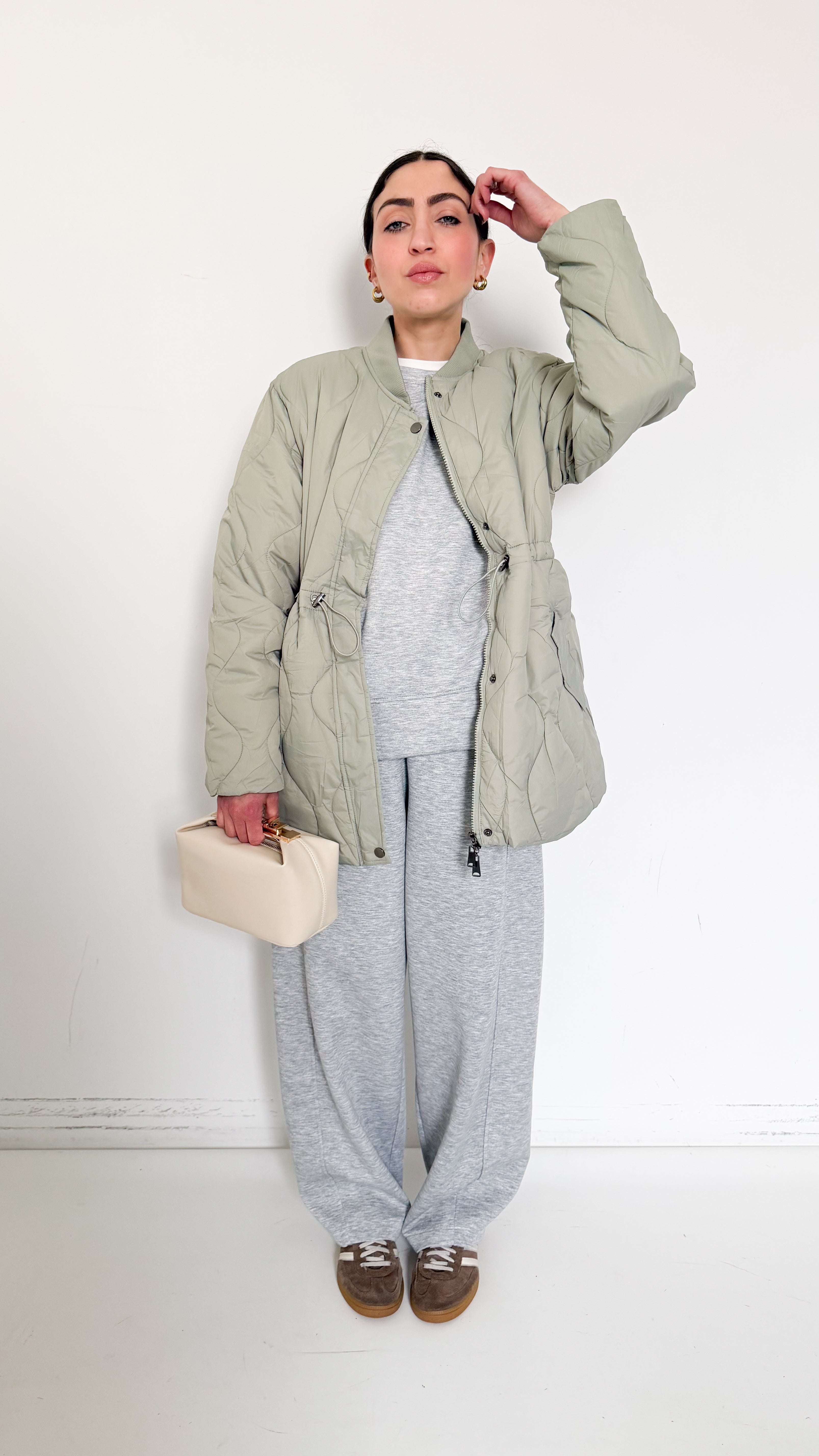 Bomber In Nylon Trapuntato Verde
