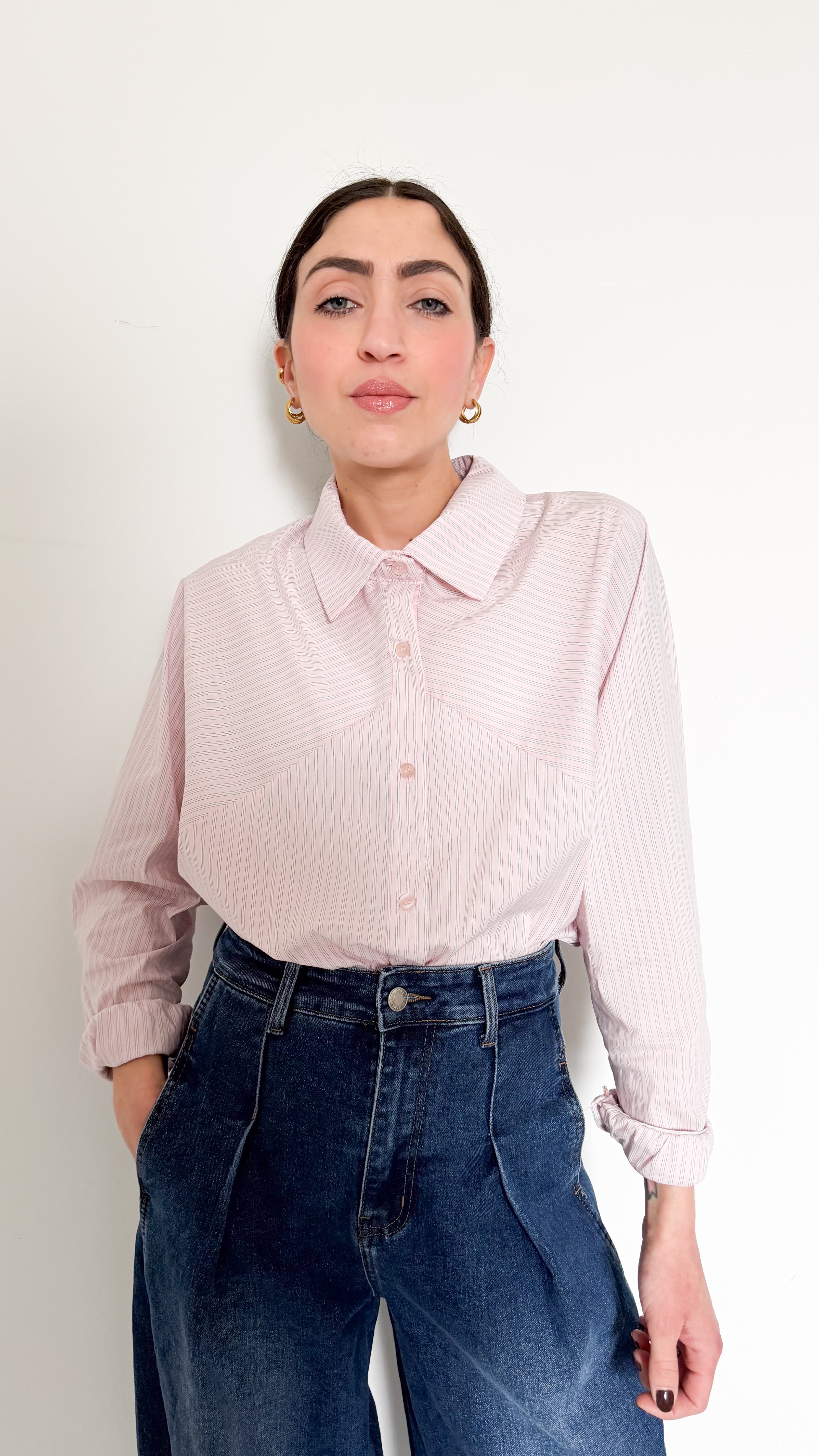 Camicia Over A Righe Rosa