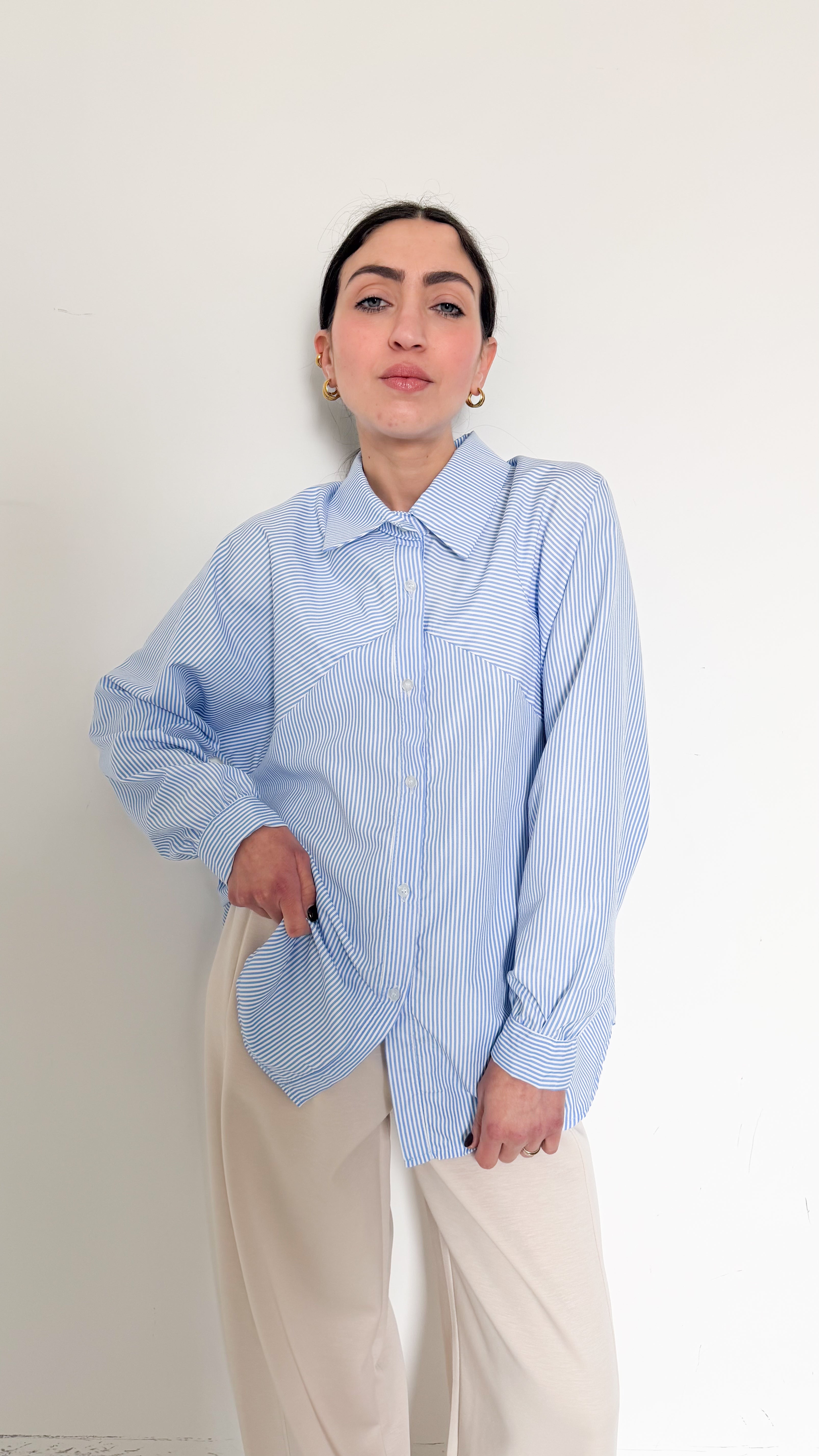 Camicia Over A Righe Celeste