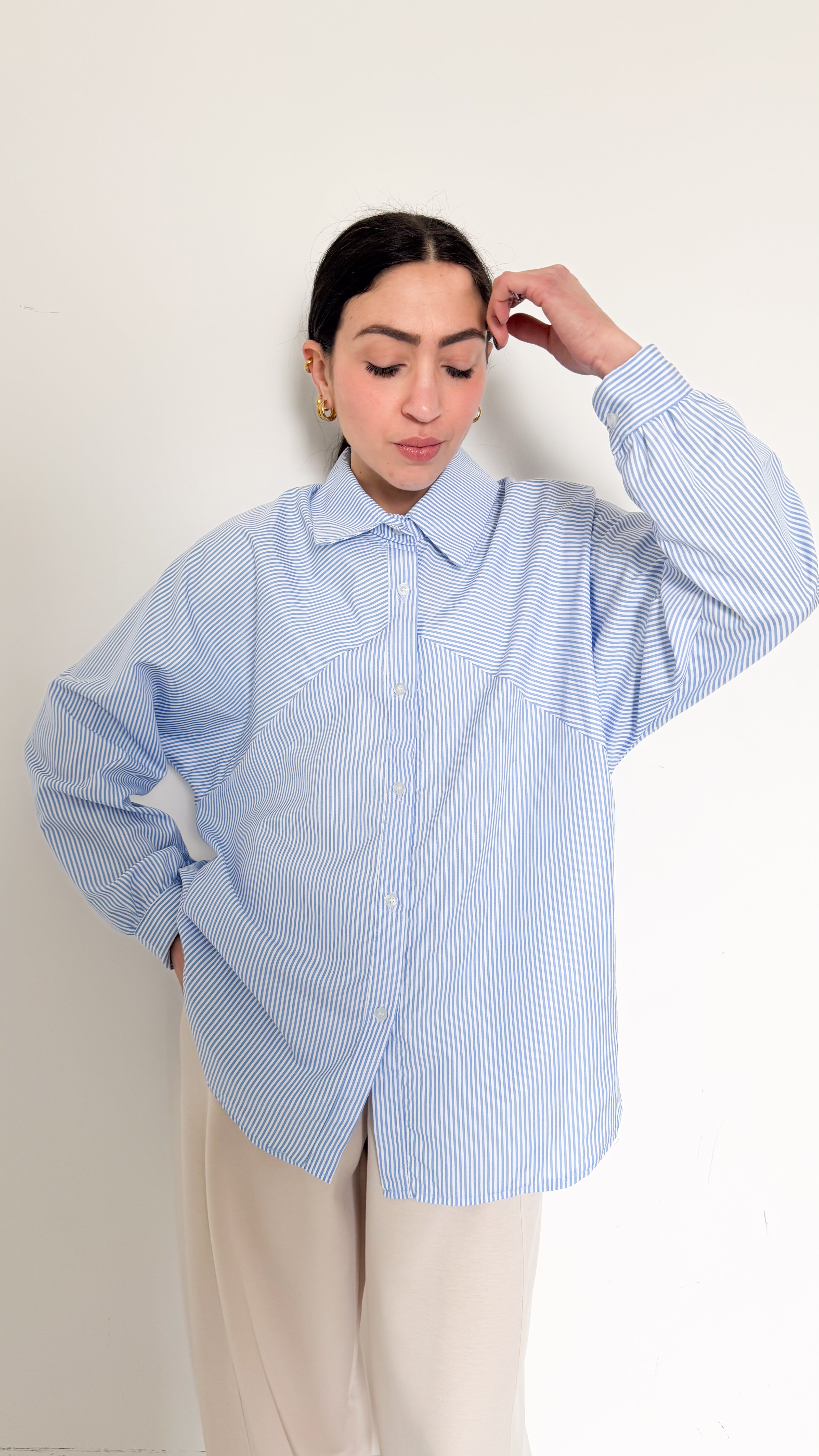 Camicia Over A Righe Celeste