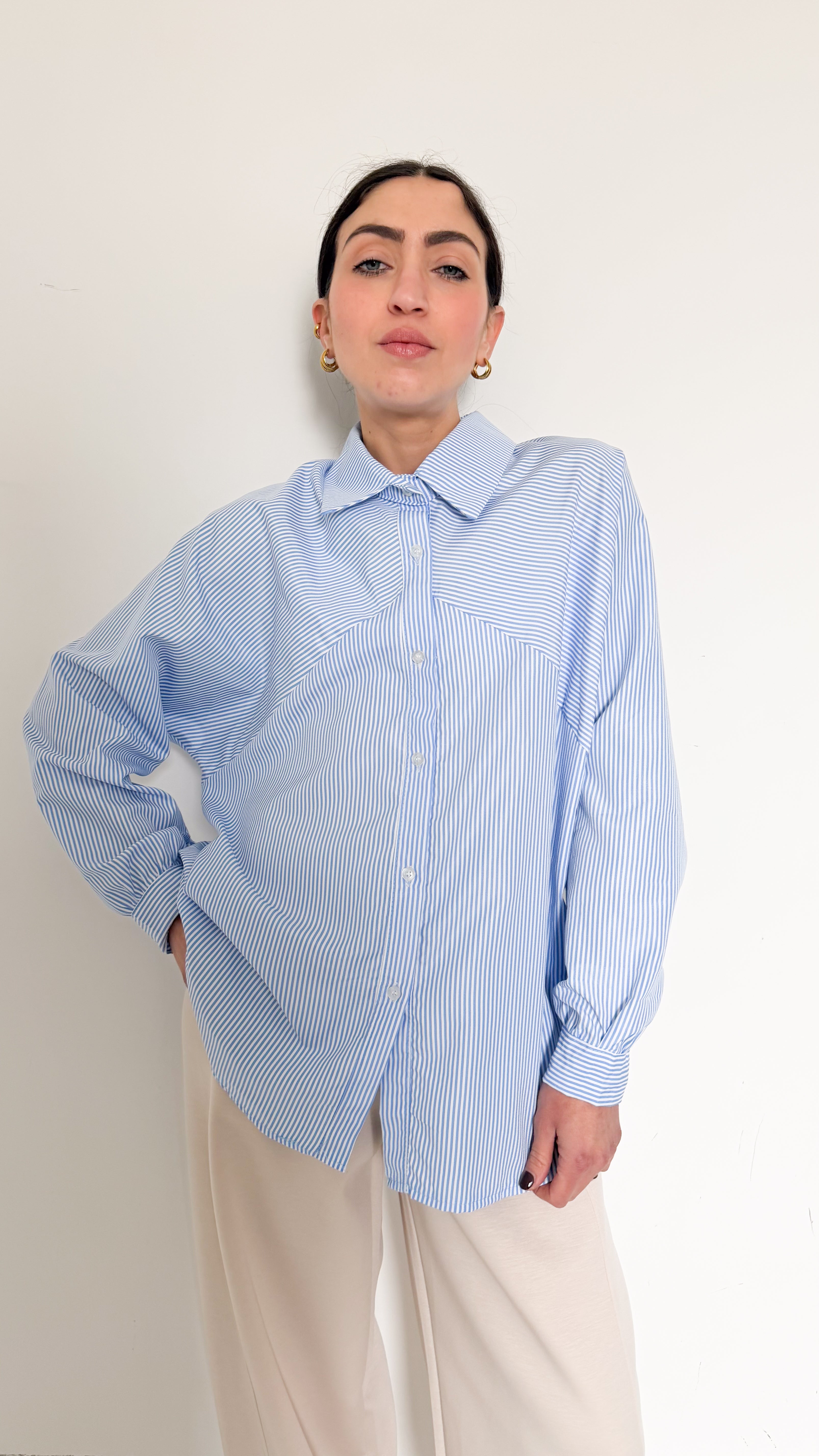 Camicia Over A Righe Celeste