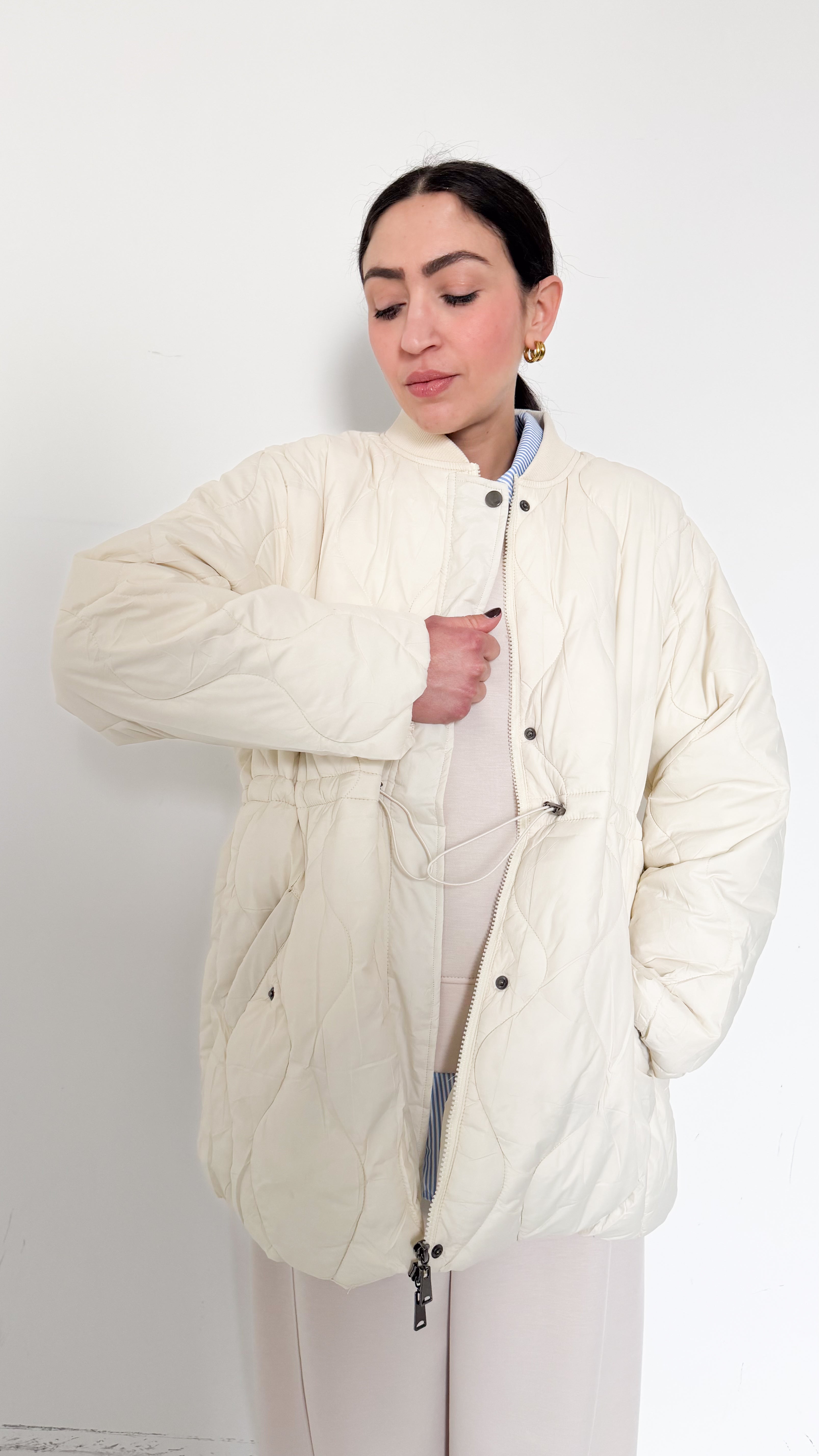 Bomber In Nylon Trapuntato Panna