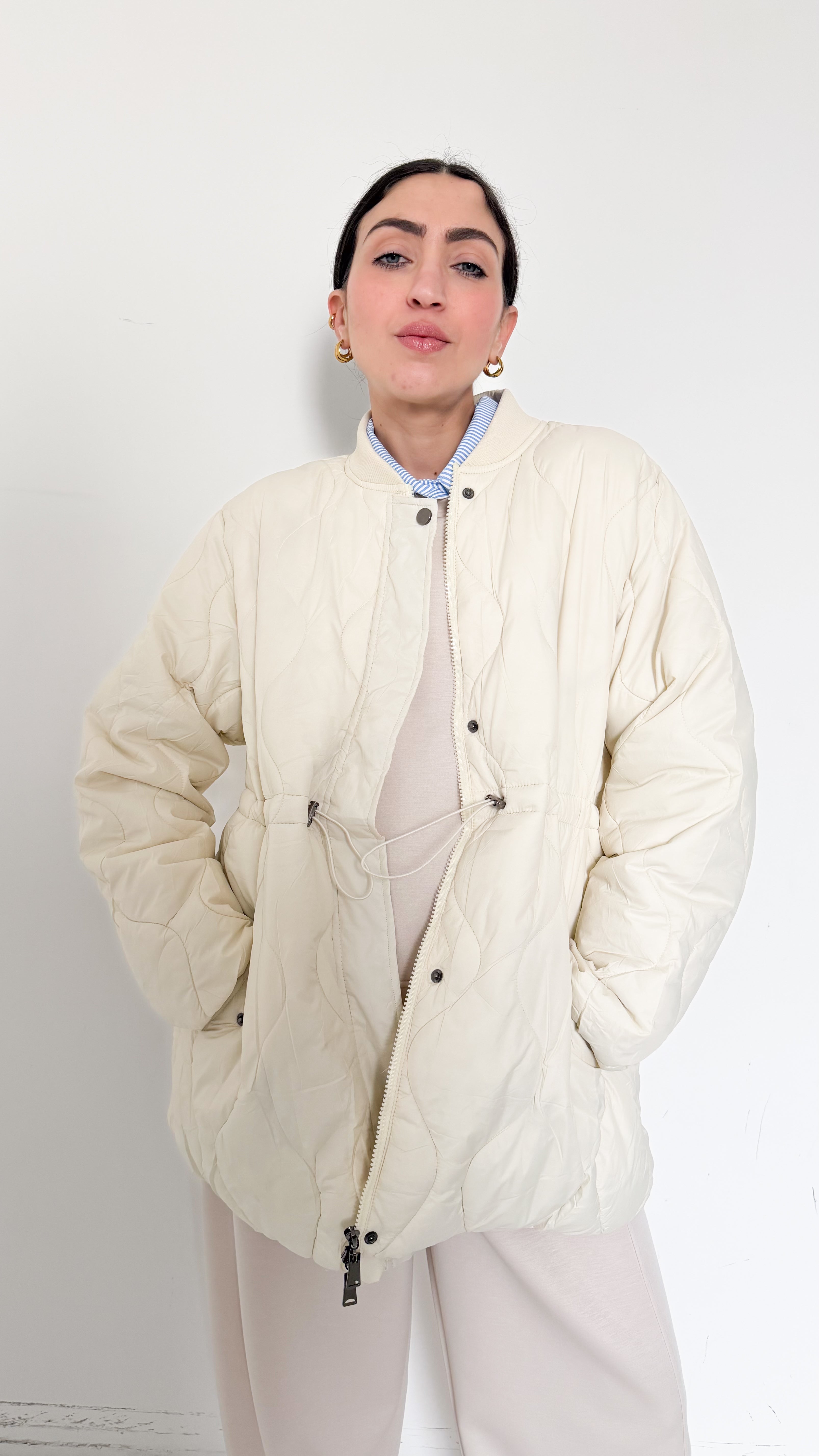 Bomber In Nylon Trapuntato Panna
