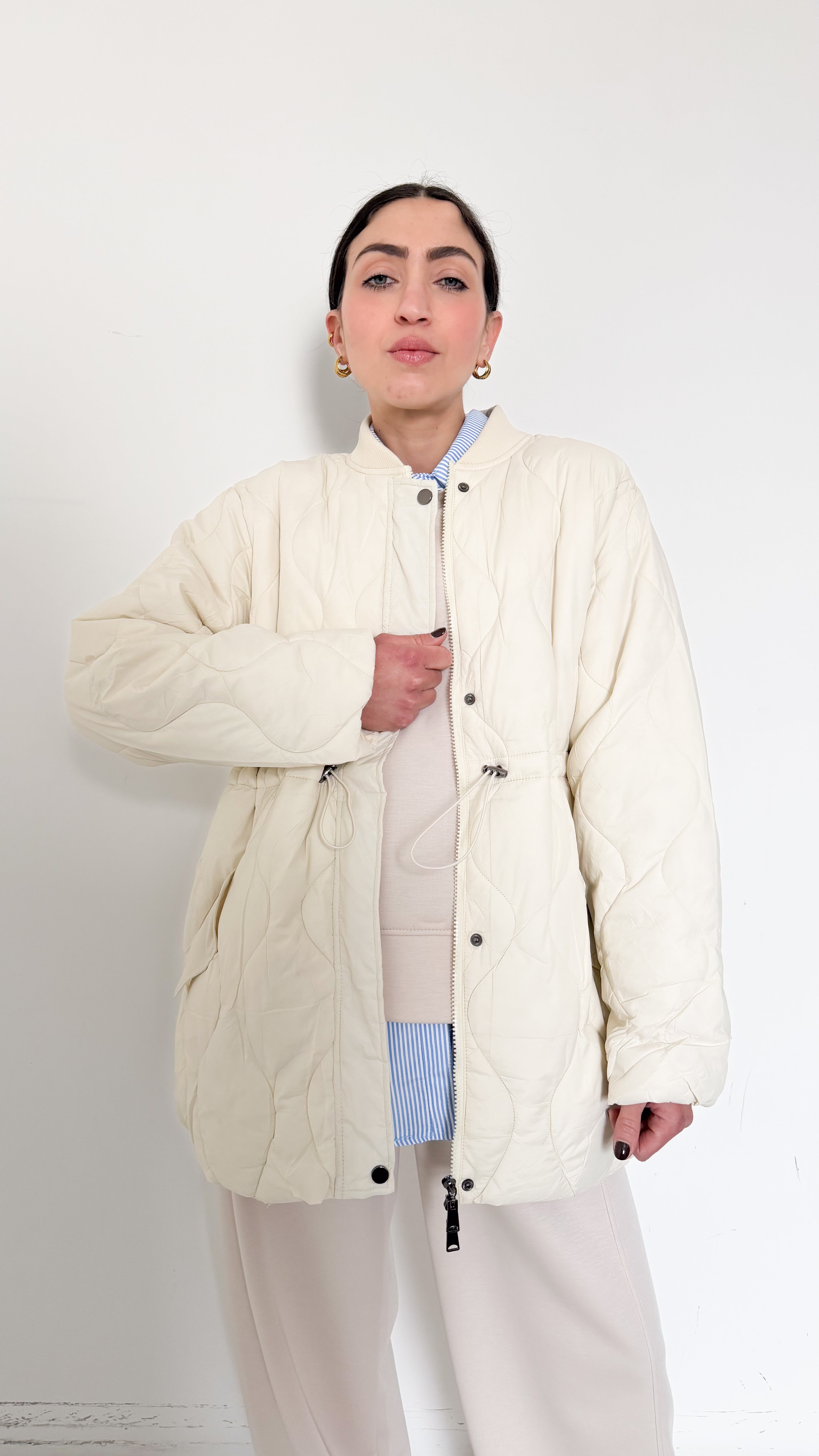 Bomber In Nylon Trapuntato Panna