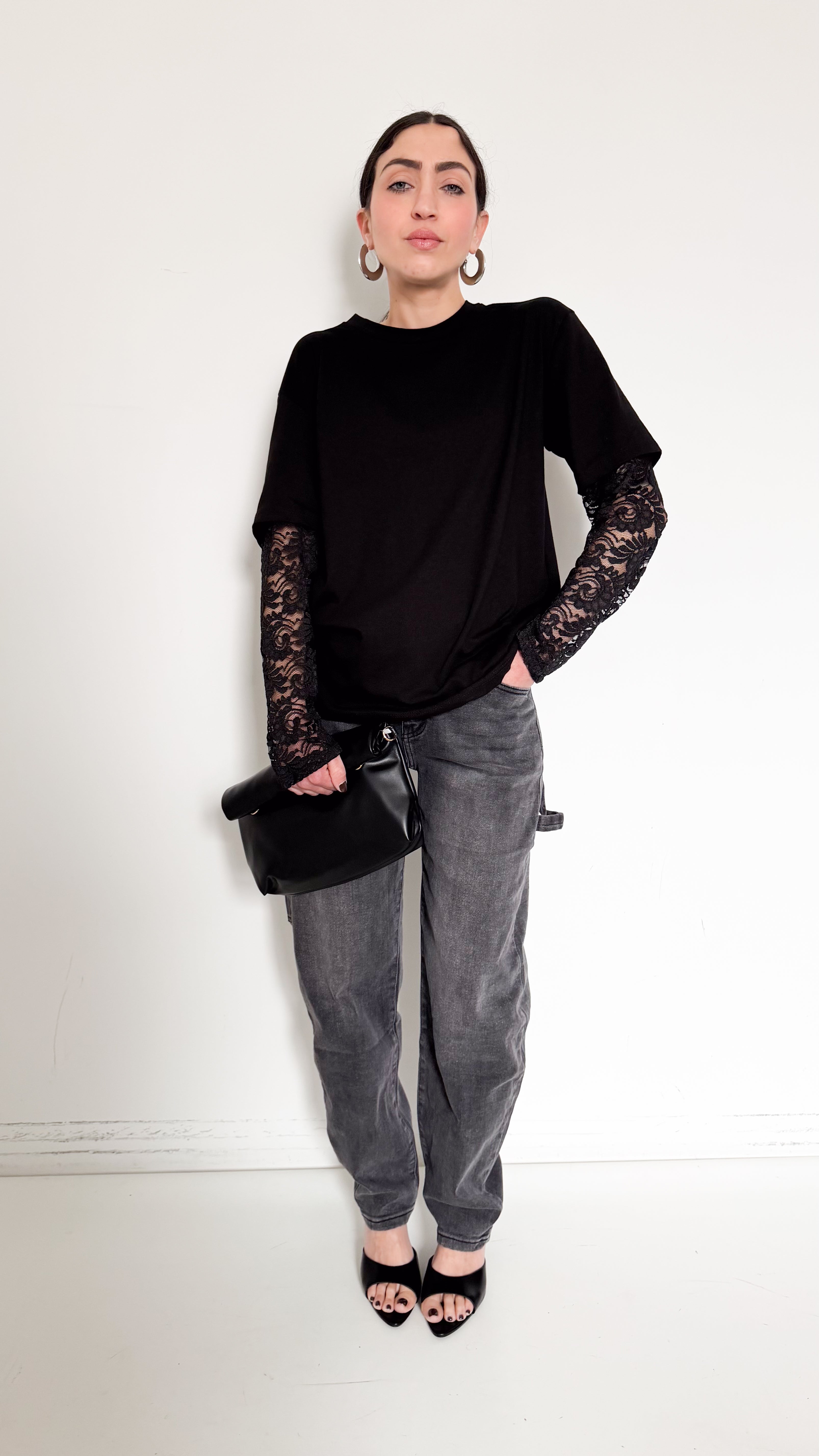 T-Shirt Con Maniche In Pizzo