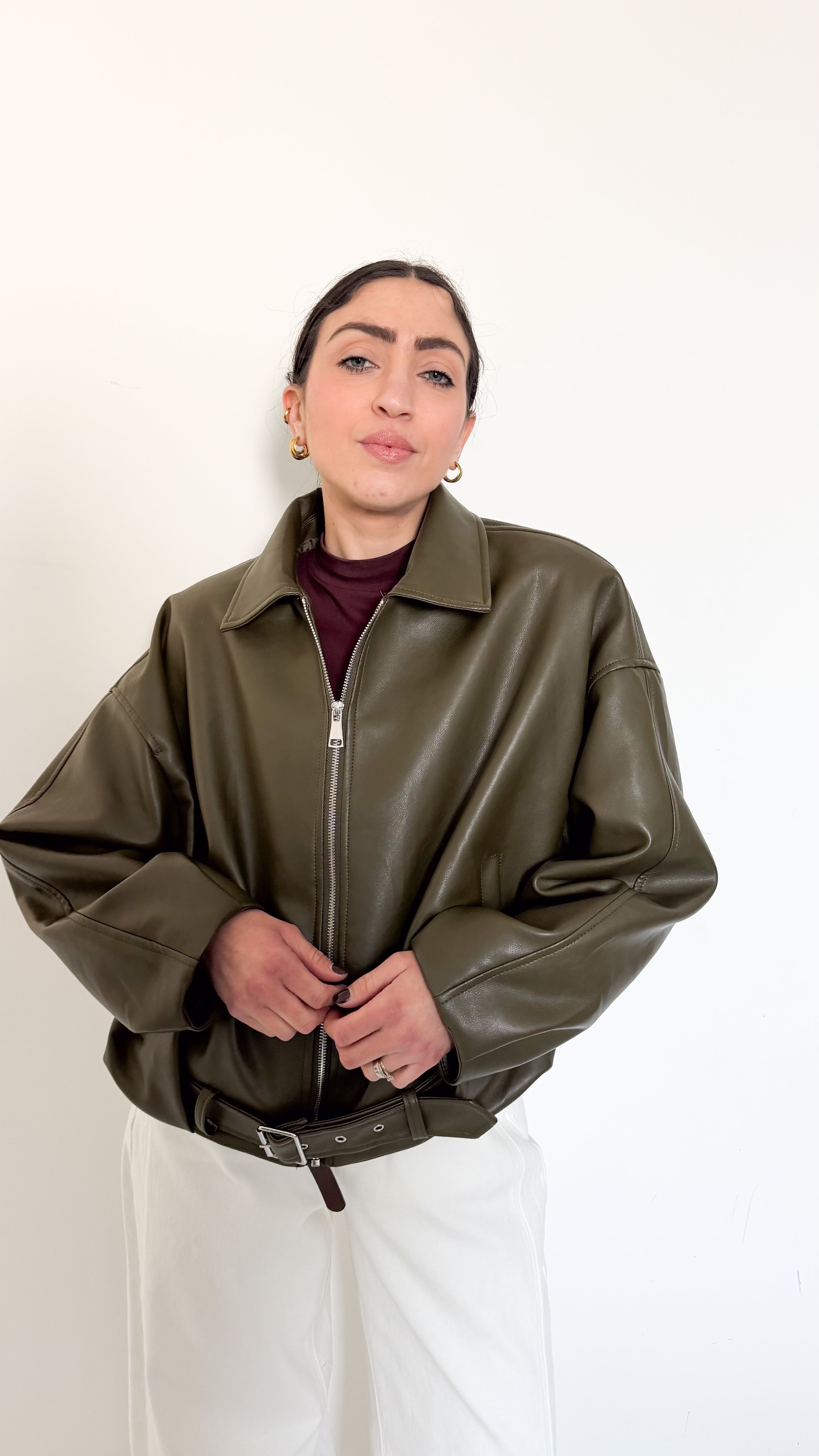 Giacca Verde In Ecopelle