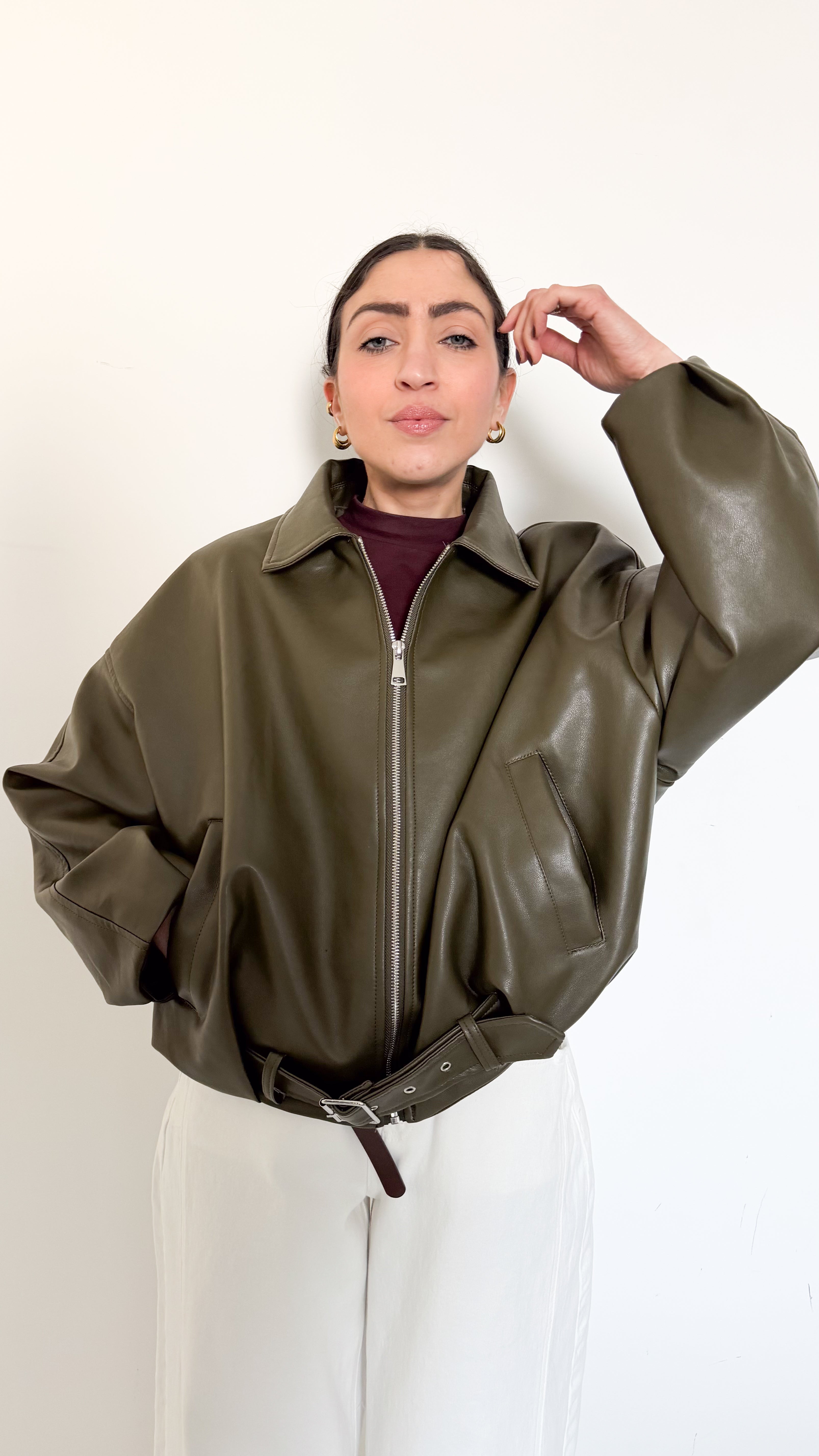 Giacca Verde In Ecopelle