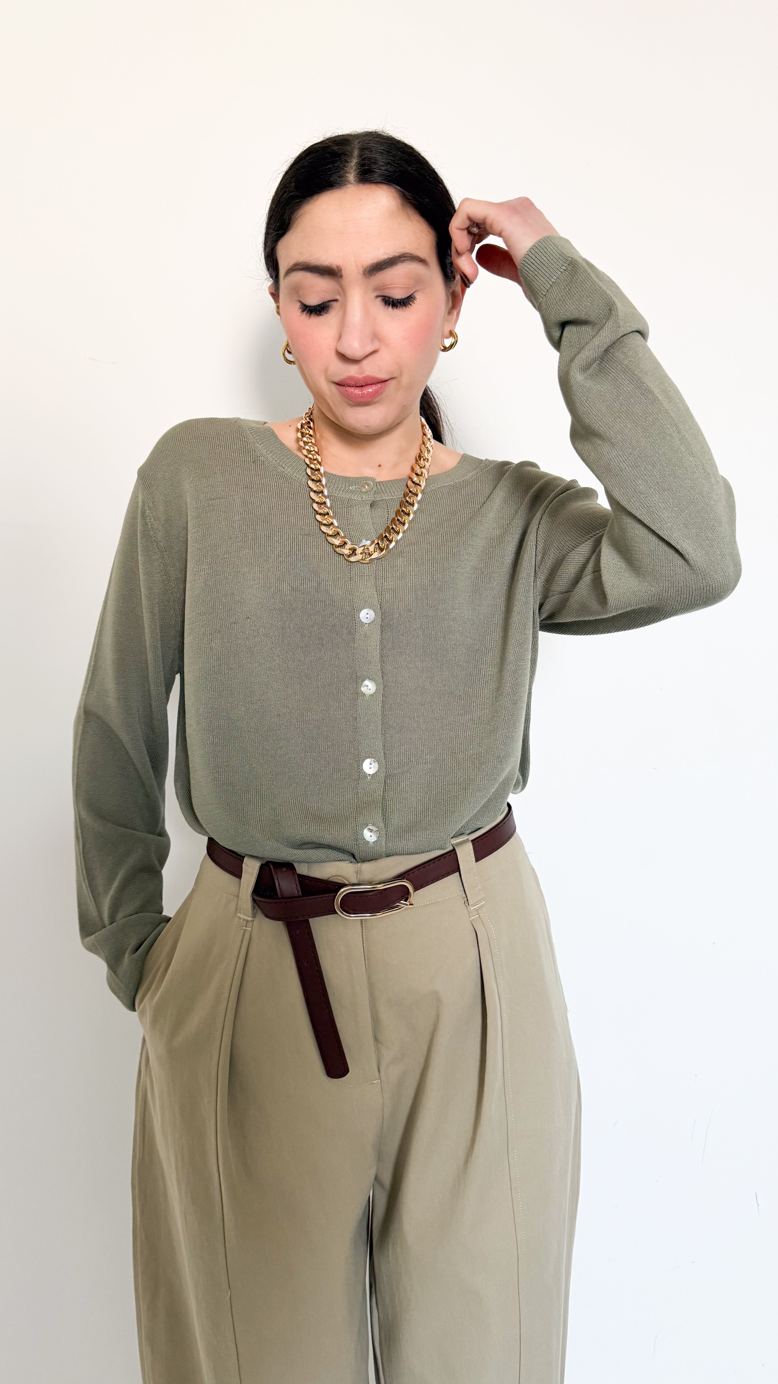 Cardigan Girocollo Verde