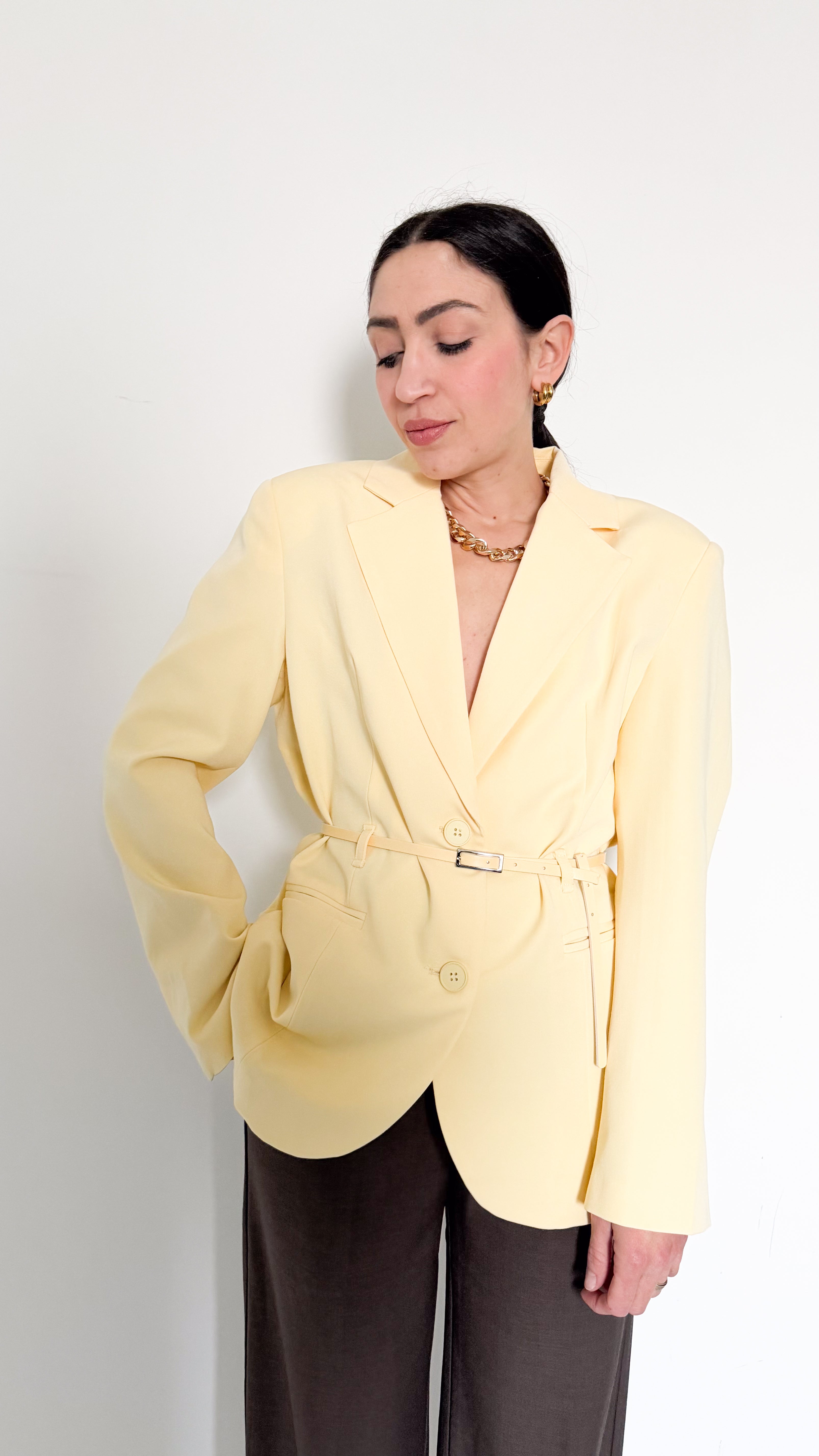 Blazer Giallo Con Cintura
