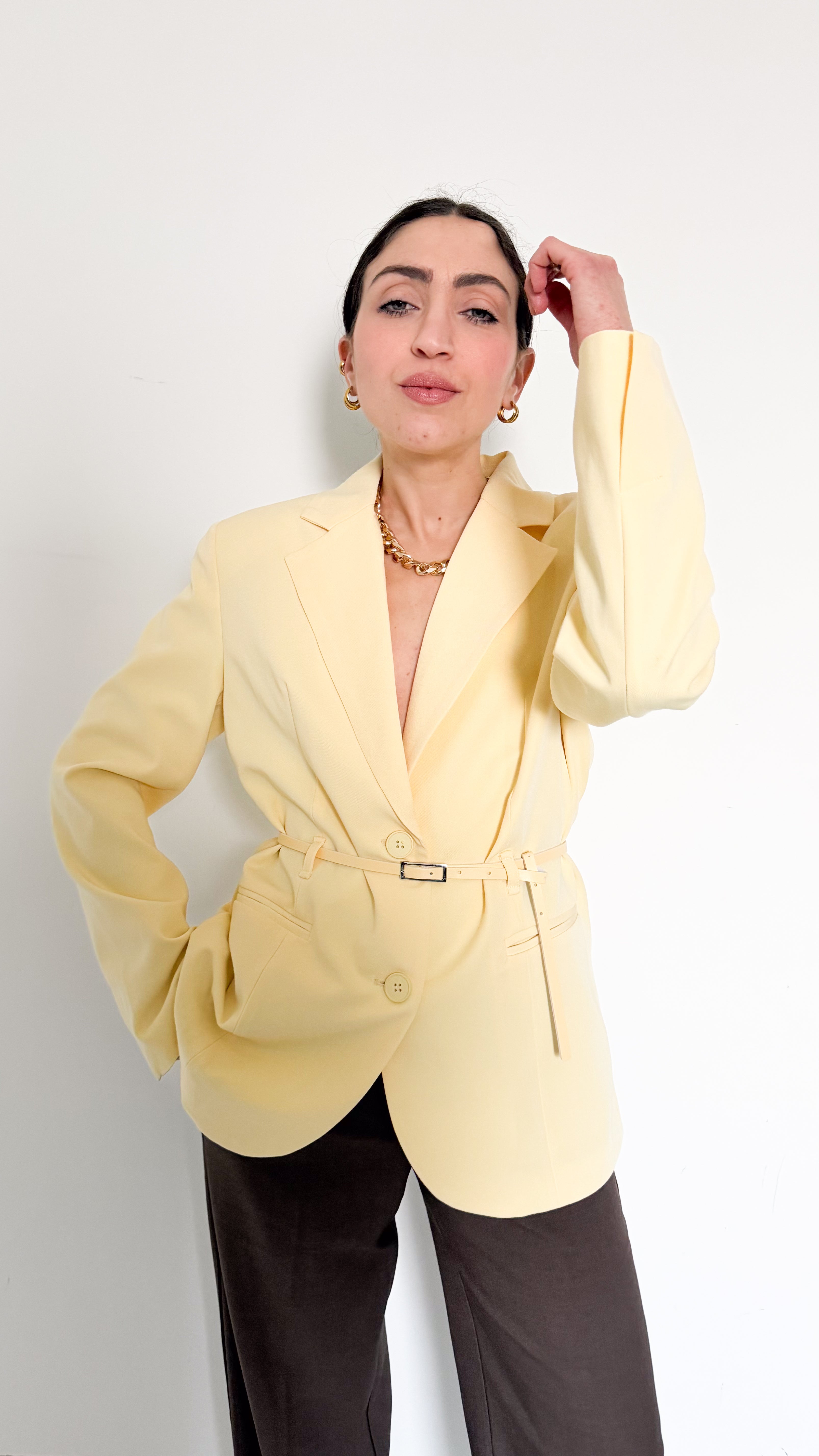 Blazer Giallo Con Cintura
