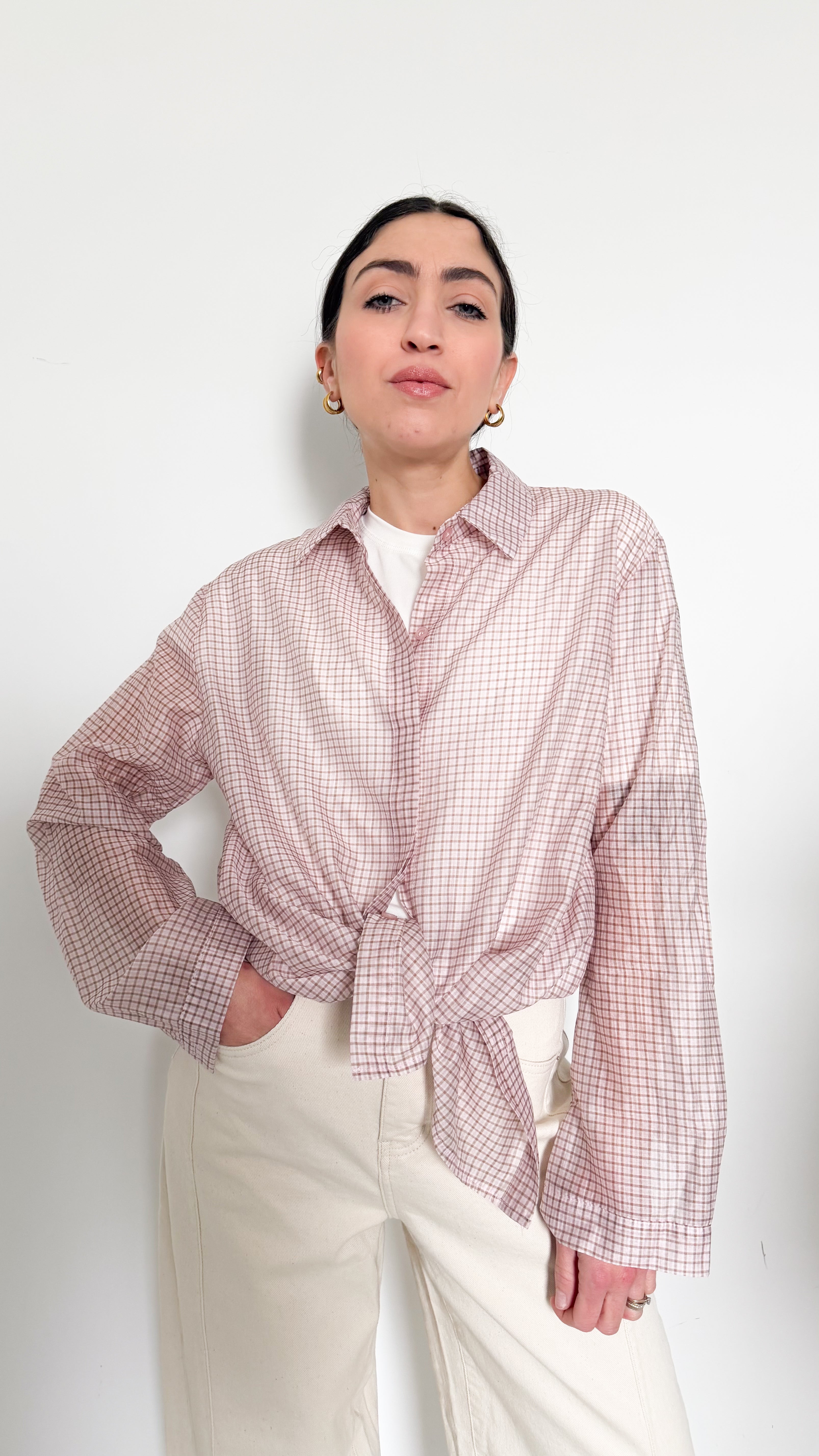 Camicia Velata A Quadretti Rosa