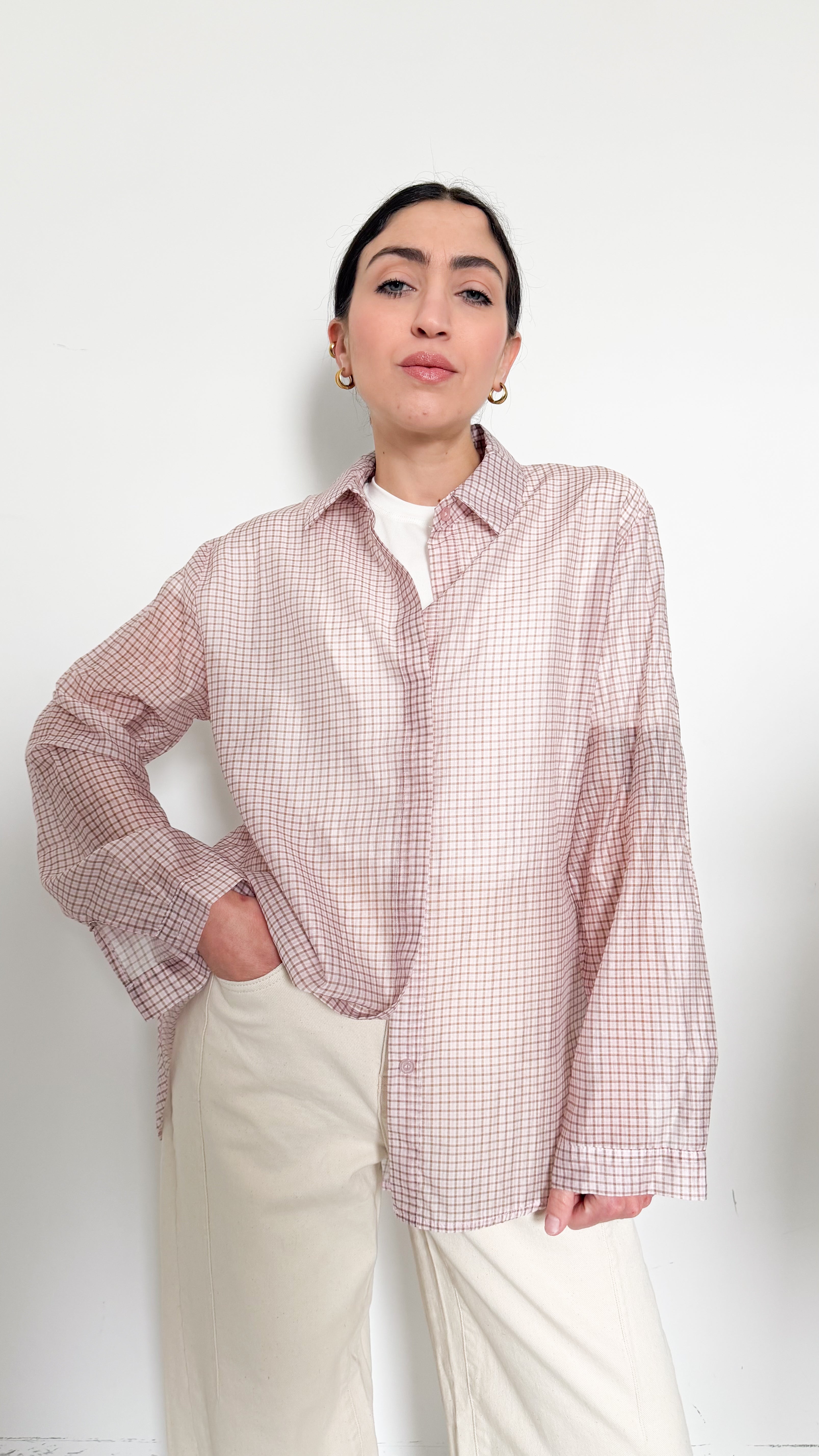 Camicia Velata A Quadretti Rosa