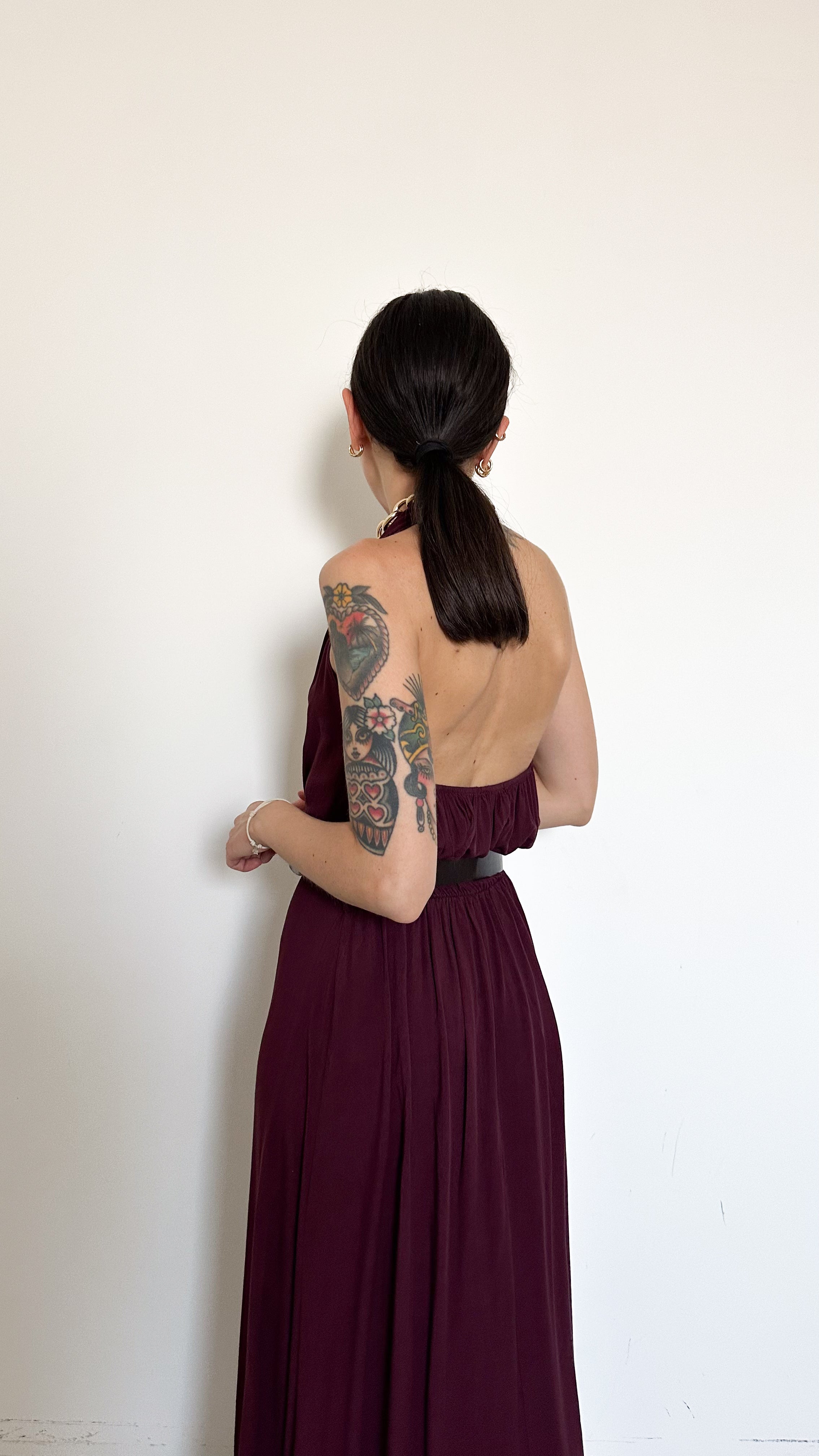 Vestito Bordeaux In Viscosa Con Cintura