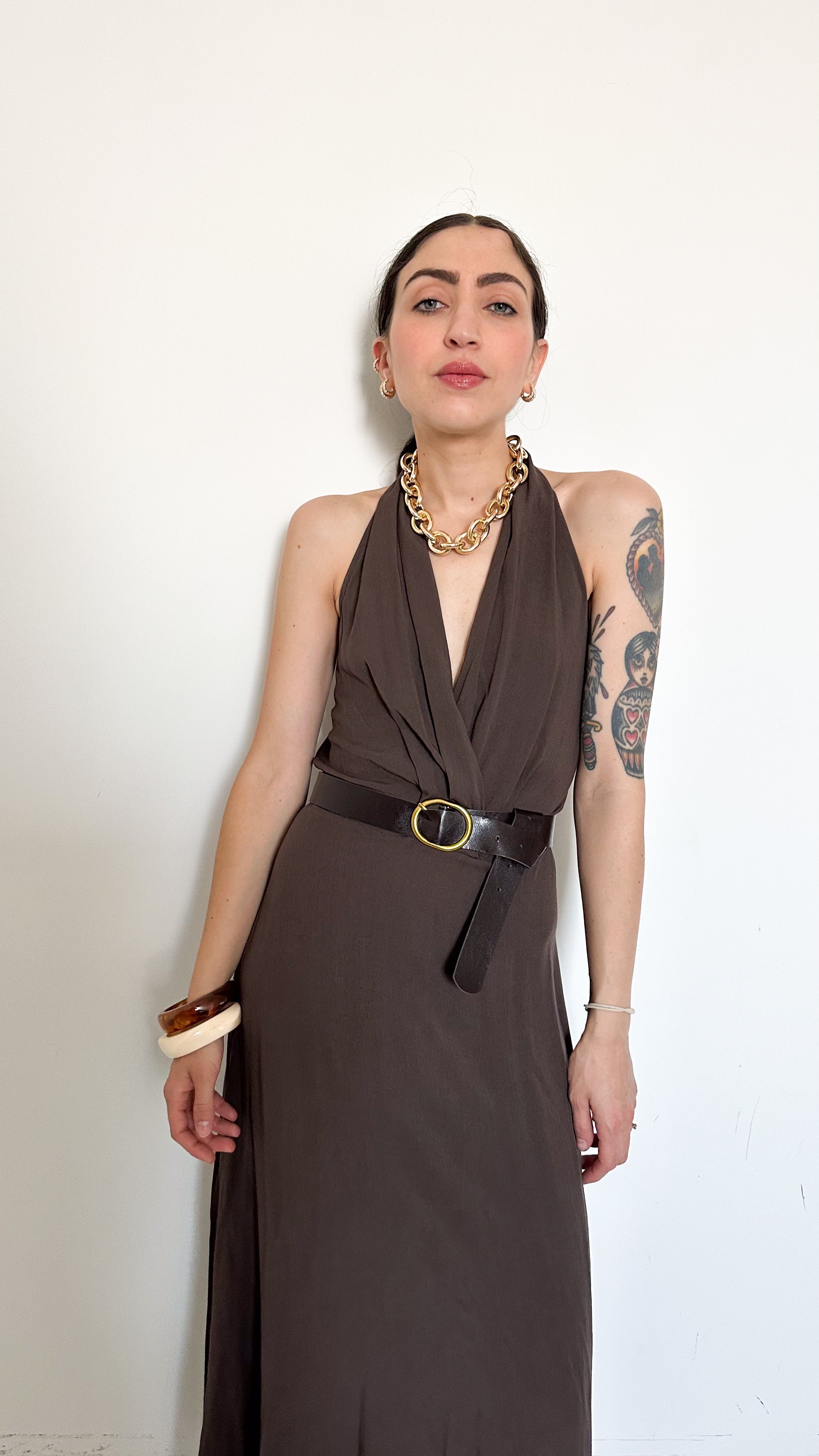 Vestito Marrone In Viscosa Con Cintura Different Concept Shop